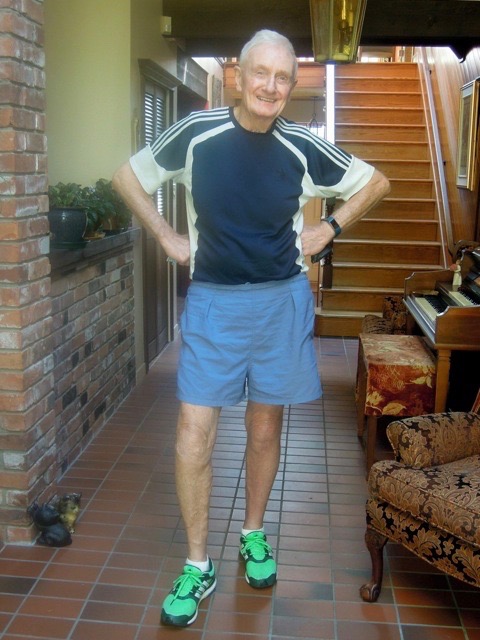 Barrie with green running shoes